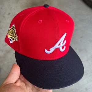 7 1/2New Era 59Fifty Atlanta Braves 1995 World Series Patch Red Fitted Hat - Picture 1 of 3