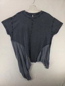 Camisa Free People Mujer Pequeña Carbón Mixta Medios Asimétricos Volantes Dobladillo Boho - Imagen 1 de 11