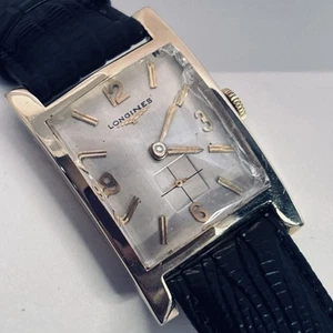 Longines 1950s 14k Gold Hourglass Watch 9LT Manual Wind Vintage Faceted Crystal - Picture 1 of 8