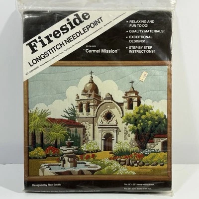 Fireside Longstitch Needlepoint Craft Kit Carmel Mission Ron Smith Vintage 16x20 - Image 1 of 4