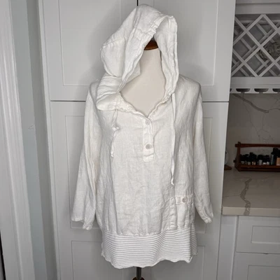 Sudadera con Capucha Fenini Talla L Blanco Lino Gran Tamaño Cuadrada Lagenlook Costera Relajada Foto 1 de 4
