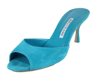 Manolo Blahnik Pool Blau Wildleder High Heels Pantoletten Sandalen 39 - Bild 1 von 10