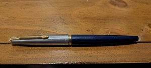 PARKER Classic 45 Vintage Fountain Pen ~ Blue w/Chrome Metal Cap Needs Ink - Picture 1 of 14