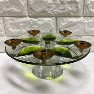 Rare Signed Vintage Lalique Candle Holder France Clear Glass Botanical Motif - Picture 1 of 10