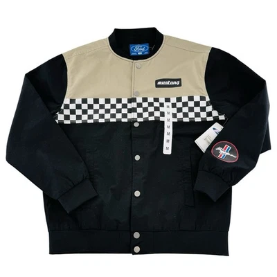 Ford Mustang American Checkered Racing Jacket Men's Size M Black NEW - Image 1 of 4