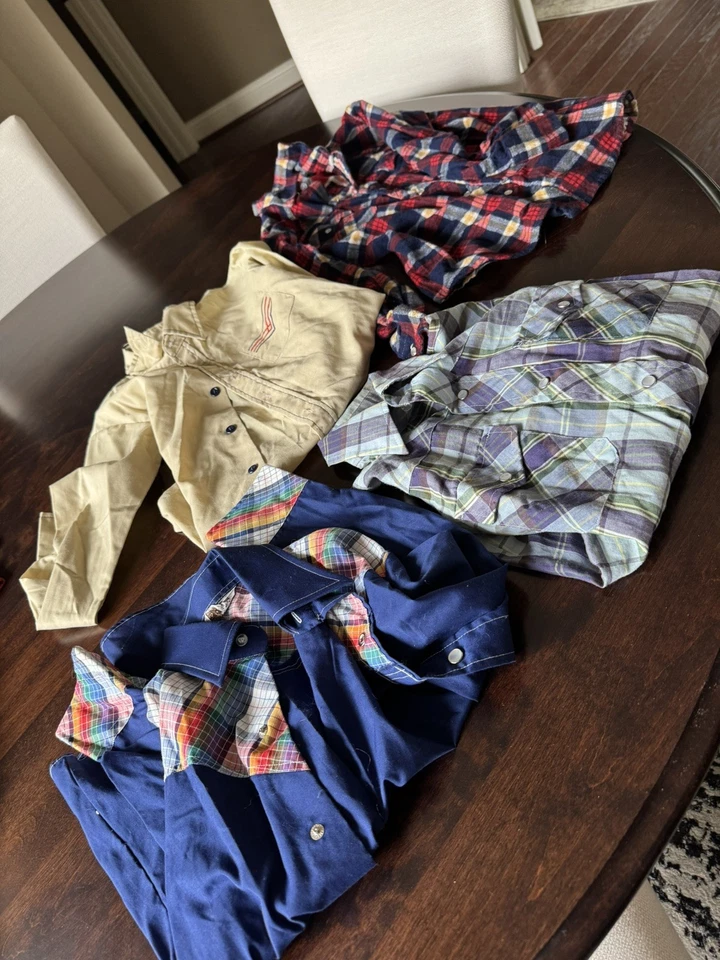 4 Camisa Western Niños Talla 12 Larga SLV Broches Naranja Cuadros Vaquero Rodeo Foto 1 de 4