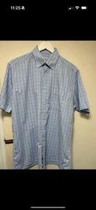YSL Men's Short Sleeve Shirt White/Blue Checked, Size Large - Picture 1 of 5