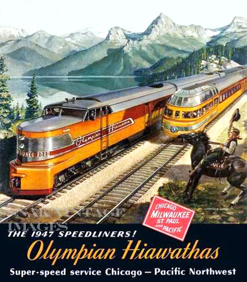 Pôster Milwaukee Road Olympian Hiawatha Erie construído CMSP ferrovia trem 13x19 - Imagem 1 de 1