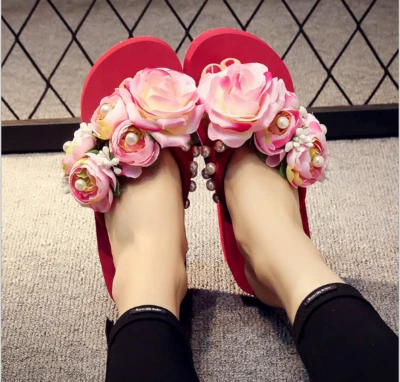 Damas Zapatillas Chanclas Playa Nuevas 3D Flor Cuña Tacón Alto Sandalias Verano Foto 1 de 4