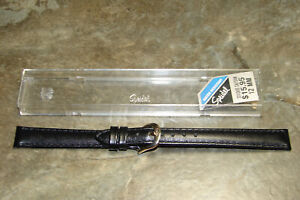 Ladies 12mm 1/2" Black Stitched Genuine Calfskin Leather Watchband,USA Speidel,N
