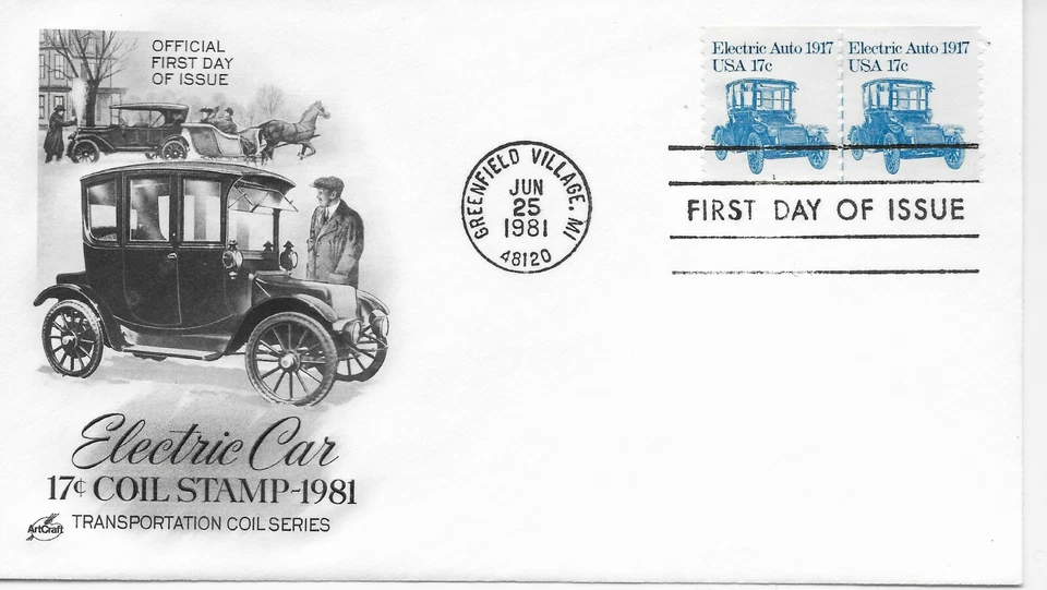 US Scott #1906, First Day Cover 6/25/81 Greenfield Village Plate #1 Pair Auto - Image 1 of 1