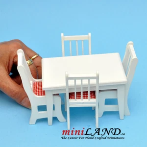 VENTA - 5 piezas Mesa de cocina con sillas Casa de muñecas blanca miniatura 1:12 madera - Imagen 1 de 4
