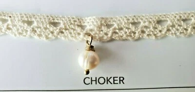 NUEVO CON ETIQUETAS Collar Gargantilla Nordstrom Rack LONA Encaje Crudo y Perlas Naturales Foto 1 de 3