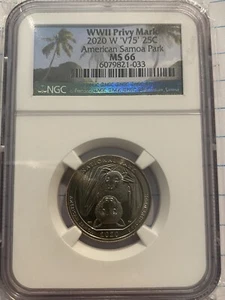 2020 W 'V75' American Samoa Park NGC MS66 WWII Privy Mark - Picture 1 of 4