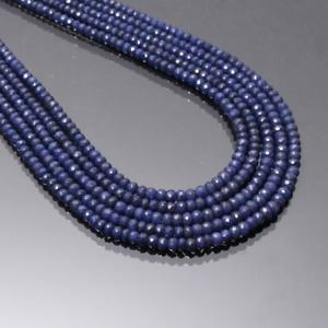100% Natural Blue Sapphire Faceted Gemstone Beaded Necklace 5 Strands 18 Inch