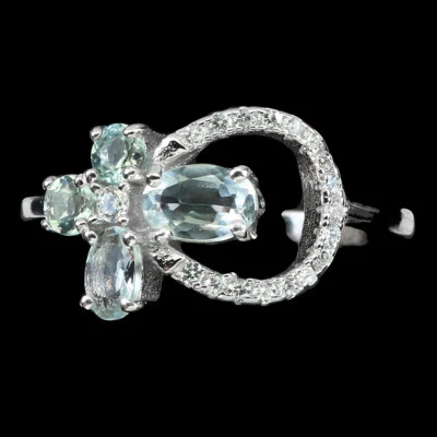 925 Anello Argento Sterling Ovale Blu Acquamarina 7mm Natural Gemma Gioielli 8.5 - Immagine 1 di 4