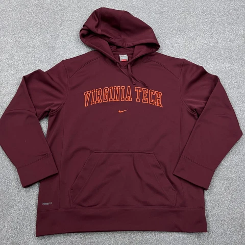 Virginia Tech Hokies Hoodie Men Medium Maroon Hooded Sweater Nike Center Swoosh Cover