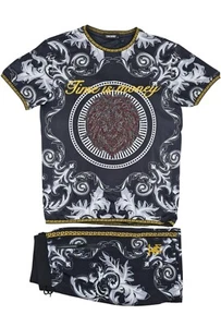 Conjunto de camiseta y pantalones cortos Time Is Money para hombre barroco estampado de león diseñador ropa de calle - Imagen 1 de 6
