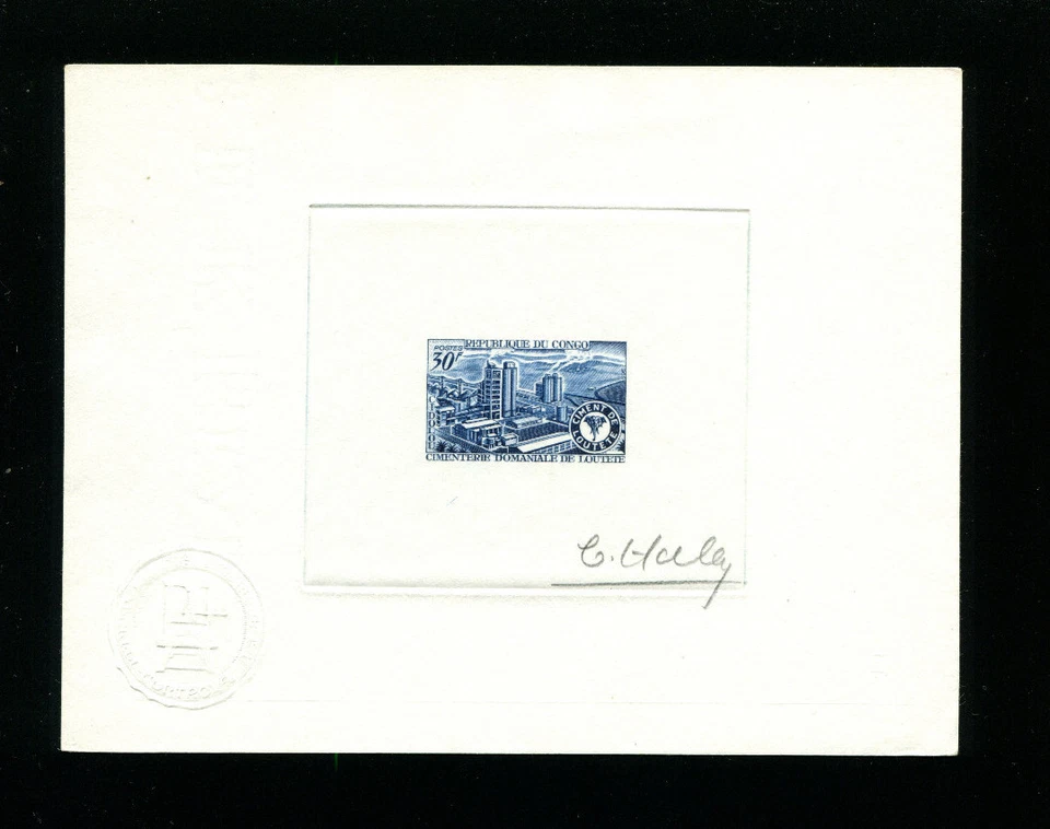 Congo 1969 Fauna Elephants Industry Sc 196 Signed Sunken DieArtistProof in Blue - Image 1 of 1