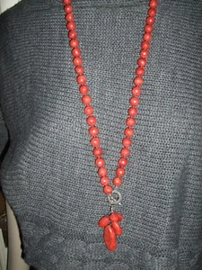 COLLANA GIOIELLO CORALLO MADREPORA ROSSO ARGENTO 925 SILVER 104 CM STERLING - Foto 1 di 10