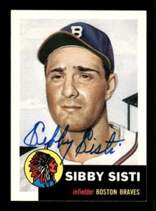 SIBBY SISTI SIGNED 1953 TOPPS REPRINT SERIES #124 ON-CARD AUTO - BOSTON BRAVES - Picture 1 of 2