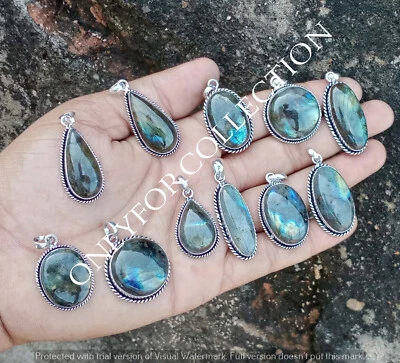 Lote de 10 colgantes de diseño enchapados en plata de ley 925 con piedras preciosas de labradorita de invierno Foto 1 de 4