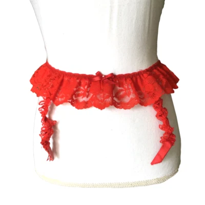 Vintage 80s Lingerie Womens Red Lace Garter Belt Size S - 24" Waist 4 Suspenders - Image 1 of 4