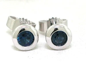 Saphir Ohrstecker 585 Weißgold 14Kt Gold Ohrringe 2 natürliche blaue Saphire - Bild 1 von 4