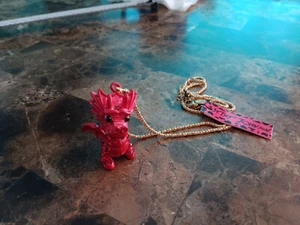 Betsey Johnson red dragon shaking head with rhinestones necklace NEW - Picture 1 of 11