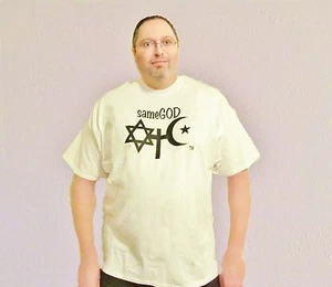 SAME GOD T-Shirt Tee Shirt JEWISH CHRISTIAN MUSLIM White Cotton short sleeve NEW - Imagen 1 de 5