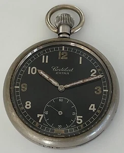1942 WWII CORTEBERT EXTRA  Military signed pocket watch Black Explorer - Picture 1 of 5