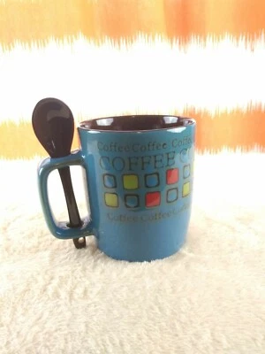 Juego de tazas americanas Mr. Coffee Café con cuchara, 13 onzas azul Foto 1 de 4