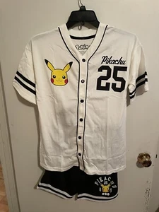 Size Large L Boys Pikachu shorts t-shirt Set Pikachu NWT White Black Jersey - Picture 1 of 7