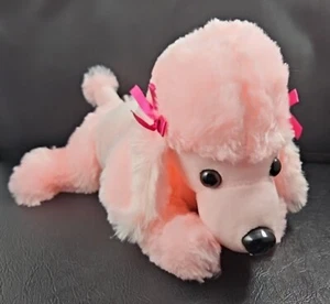 Pink Poodle Dog Plush Stuffed Animal Toy Pink Bows on Ears - Picture 1 of 4