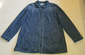 Womens Jean Jacket-CHICO'S-dark blue stretch "Elongated Denim" ls-3R (16/18R) - Picture 1 of 4
