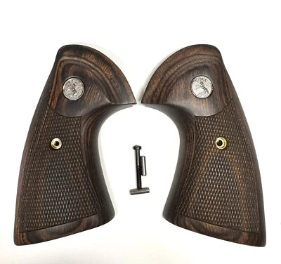New Factory Colt Python Checkered Wood Grips with Silver Colt Medallions - Image 1 of 4