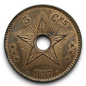Belgium Congo Free State 5 centimes 1887 rare uncirculated condition KM# 3 - Picture 1 of 2