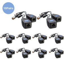10Pair Cctv Coax Bnc Connector Video Power Balun Transceiver to Cat5e 6 Rj45 Us