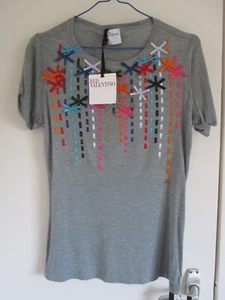 RED VALENTINO - LADIES GREY MULTI COLOUR RIBBON T SHIRT - SIZE S - NEW WITH TAG - Picture 1 of 4