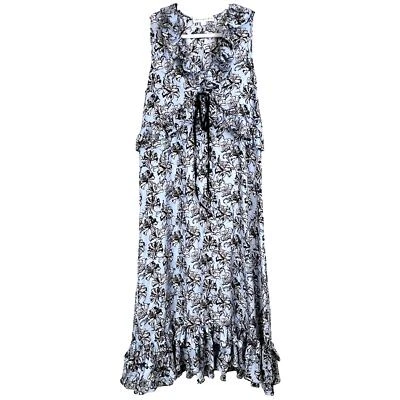 ROBERT RODRIGUEZ Orchid-Print Sleeveless 4 100% Silk Floral Ruffle Midi Dress - Image 1 of 4