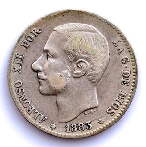 S.C. Spain-Alfonso XII. 1 Peseta. 1883**-83 MSM. Madrid. Plata 5 g. - Bild 1 von 2
