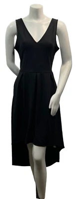 24 Seven Fit & Flare Dress Womens Size Large Black Sleeveless Vneck Pleated New — 第 1/4 张图片