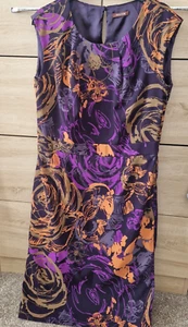 Women's Savoir Purple Patterned Fitted Midi Dress Lined Size 14 New - Picture 1 of 6
