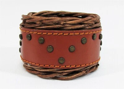 Set Di 8 Tovagliolo Anelli Supporti Marrone Tessuto Rattan/Similpelle Teasaco - Immagine 1 di 2