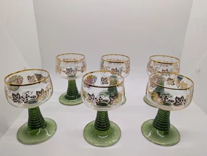 Set 6 German Roemer?  Green Beehive Stem Coat of Arms Goblet Shot Wine Glass - Picture 1 of 10