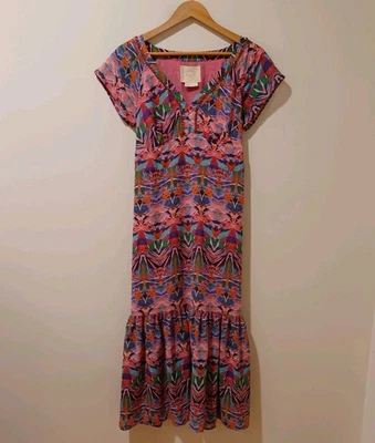 Maxi Vestido Anthropologie Vanessa Virginia Mural Talla 8 Cuentas Boho Artístico Foto 1 de 4