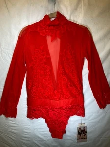 We Are HAH Take Hah Bow Bodysuit Reversible Red Lace Womens Large - Picture 1 of 10
