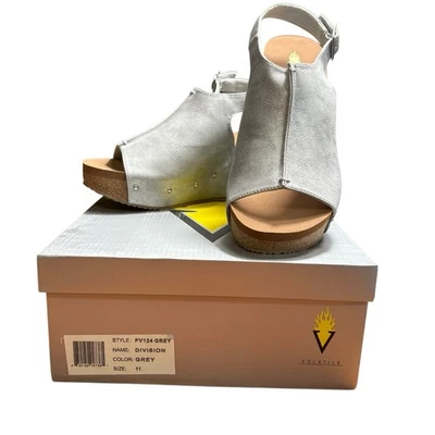 SANDALIAS DE CUÑA VOLATILE DIVISION PARA MUJER - TALLA 11 Gris/Plateado Nuevas en Caja Foto 1 de 4