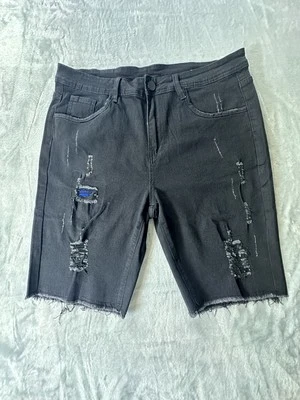 Pantalones Cortos de Jean Para Hombre Negros Desgastados XL Elastizados Denim Nuevos Foto 1 de 4