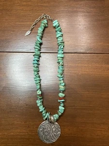 Coldwater Creek Turquoise Necklace W/ Silver Tone Pendant - Picture 1 of 9